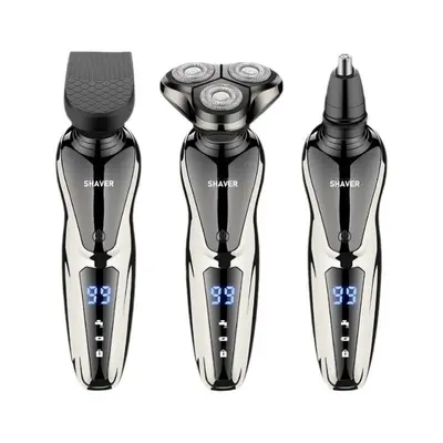 3-Blade LCD Display Washable Electric Shaver, 3-in-1 Nose Trimmer