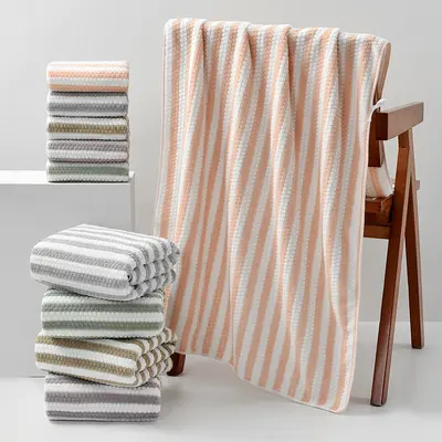 Coral velvet towel set, striped, thickened