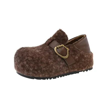 Women's Leopard Print Plush Slip-On Shoes, Fleece-Lined - 7