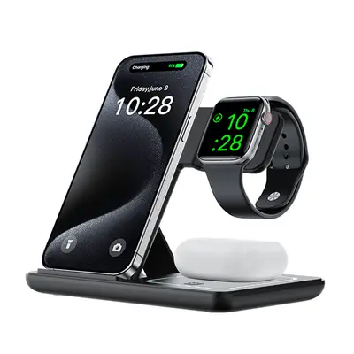 3-in-1 Foldable Wireless Charger for iPhone and Watch, 15W