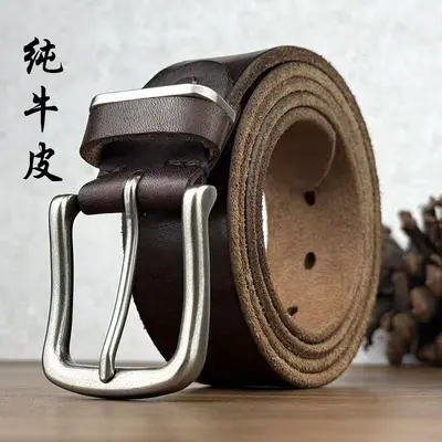 Genuine Leather Men's Vintage Single Layer Belt Simple Casual Pin Buckle Real Leather Waistband Youth Student Jeans Belt