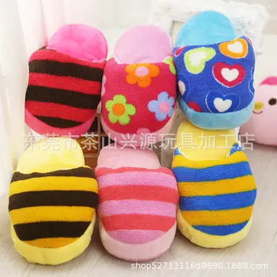 Pet ses çıkaran peluş terlik oyuncak, dayanıklı çiğneme oyuncağı - 5