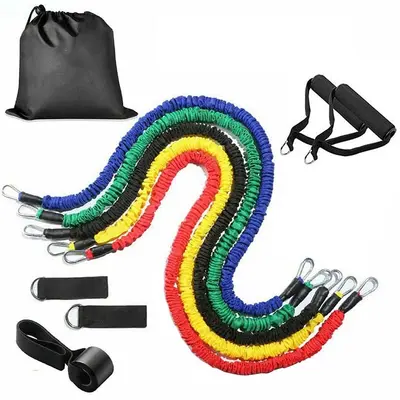 11-teiliges elastisches Widerstandsbandset für Fitness, geeignet für Männer und Frauen, Widerstandsbänder für das Brusttraining.