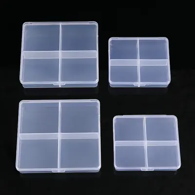 Feste 4-teilige transparente Kunststoffbox mit Deckel zur Aufbewahrung von Ringen, Angelzubehörbox, Maniküre-Box, Schmuck-Zubehör-Verpackungsbox