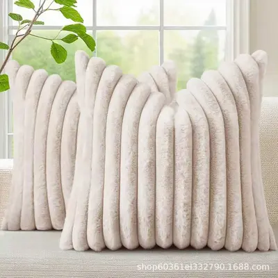 Rabbit Hair Pillow Cover Striped Plush Nordic Style Sofa Cushion ins Style Home Decor Striped Rabbit Hair Pillow Cover - 12