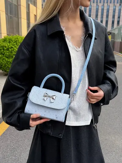 Women's Small Square Crossbody Bag, Minimalist Textured Single-Shoulder Bag - 4