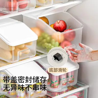 Kitchen storage box with lid refrigerator organizer with wheels
