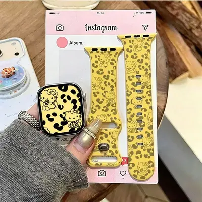 Leopard Print Cartoon Silicone Apple Watch Band, Compatible with Series 7/8/9/10/11 and SE
