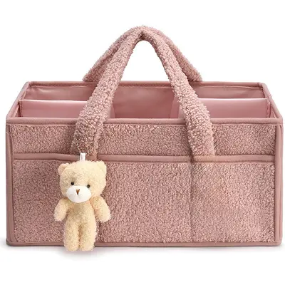 Teddy Fleece Bebek Bezi Saklama Çantası Bezi Saklama Torbasında Büyük Kapasiteli Seyahat Anne Çantası Ev Saklama Çantası