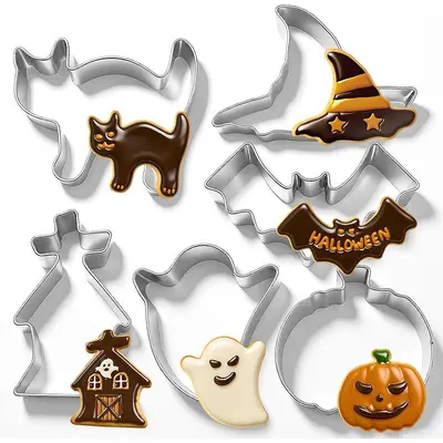 Stainless Steel Halloween Cookie Press Mold, Pumpkin and Bat Shapes