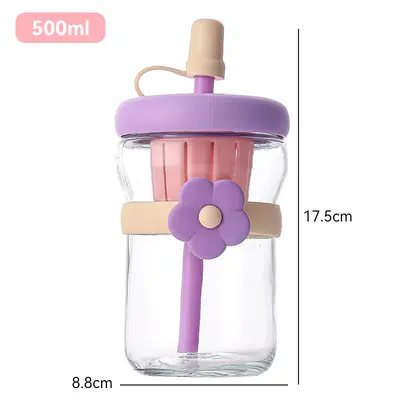 Yeni Sevimli Makaron Cam Pipetli Bardak Çay Su Ayırma Taşınabilir Bardak Hediye Bardak Reklam Bardak Toptan - 8