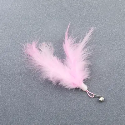 Feder-Katzenangel mit Glöckchen und austauschbarem Plüschkopf, interaktives Katzenspielzeu - 6