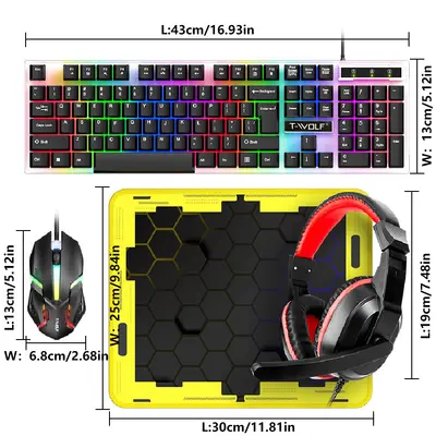 T-WOLF TF240 oyun klavyesi, mouse, kulaklık ve mouse pad seti dörtü bir arada İspanyolca versiyonu