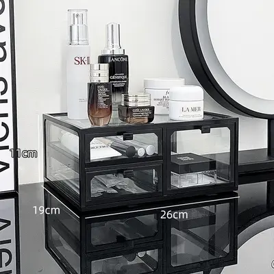 Schminktisch-Kosmetikorganizer mit Glaspaneel, groß und staubdicht - 10