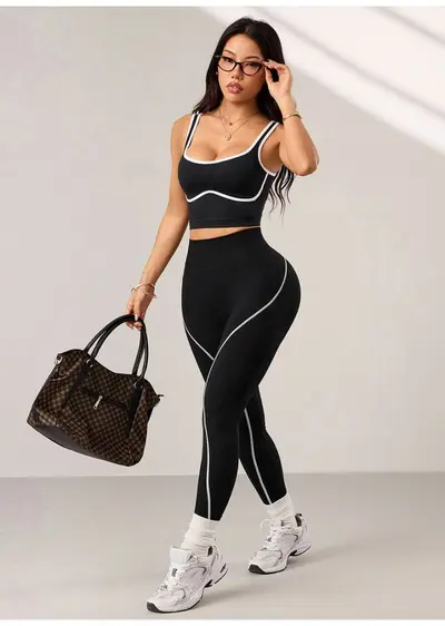 Amazon New Style Yoga Wear Set Striped Yoga Pants Women Quick-Dry Outdoor Sports Pants High Waist Butt-Lifting Yoga - 7