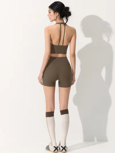 Women's Yoga Set with Thin-Strap Vest and High-Waist Fitness Shorts - 6