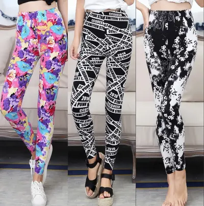 Women's Thin Stretch Leggings Floral Pants, Soft, Plus Size
