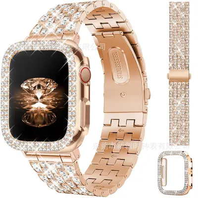 Apple Watch uyumlu tam elmas metal kordon, iWatch10, Samsung 4/5/6 uyumlu