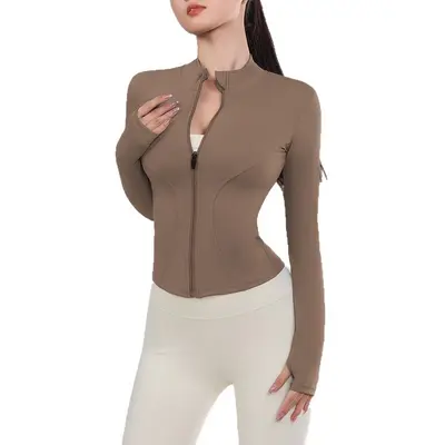 Zip Stand-Up Collar Yoga Jacket Casual Fitness Slim-Fit Long-Sleeve Top Running Sportswear Yoga Clothes for Women Pilates