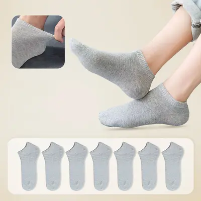 Men's Disposable Thin Summer Socks, Cotton Boat Socks, Black White Grey - 8