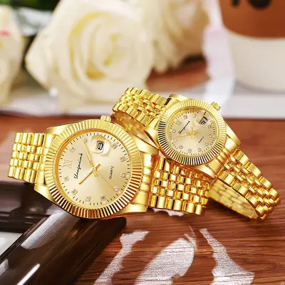 Çapraz Sınır Çifti Saatleri Erkek Altın Rengi İşletme Vintage Saç Çifti Erkek Çelik Kayış Alaşım Çok Amaçlı Moda Kuvars Saat - 4
