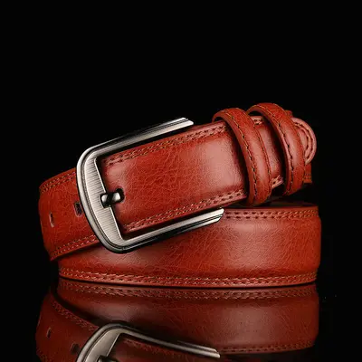 Men's Leather Belt Genuine Cowhide Pin Buckle Waist Belt Brown Middle-aged Youth Casual Fashion Men's Trouser Belt - 5