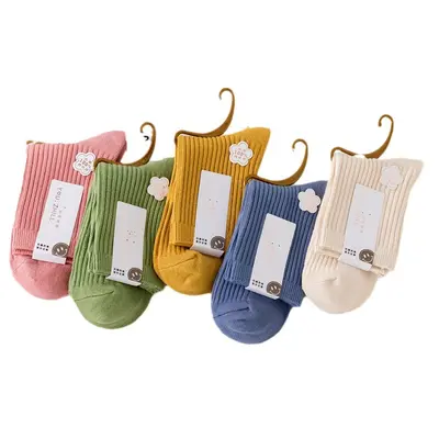 Women's Socks Double Needle Long Tube Mid-Thick Autumn Winter Lined Cotton Pure Color Women's Socks Stock Wholesale Supermarket Stall Cotton Socks