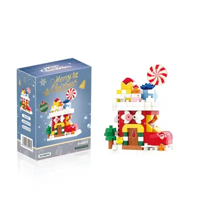Çocuklar için Noel temalı mikro yapı taşı seti, Noel Baba, kardan adam ve ağaç ev - 9