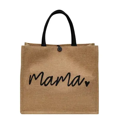 Linen Tote Bag for Women, Large Capacity, Letter Print - 6