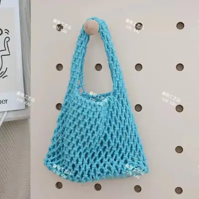 Handgewebte Damentasche aus Baumwollkordel in Zuckerfarbe, Strand-Eimertasche - 9