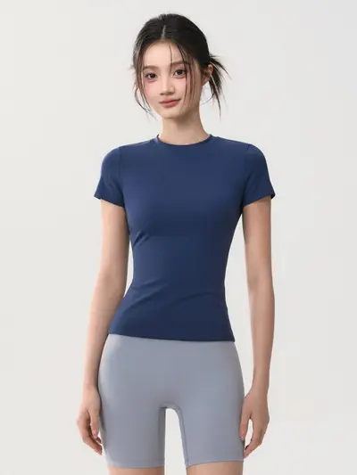 Damen-Yoga- und Fitness-T-Shirt, schmal geschnitten, schnelltrocknend, kurzärmlig