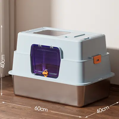 Large Stainless Steel Cat Litter Box, Detachable, Fully Enclosed - 13