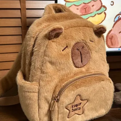 Capybara plush backpack, cute, fur design, student