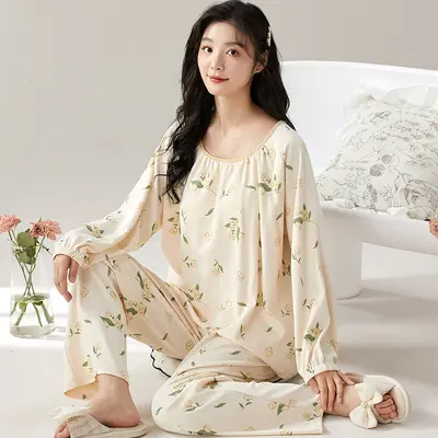 Women's Long Sleeve Two-Piece Pajama Set, Round Neck, Loose Fit - 10