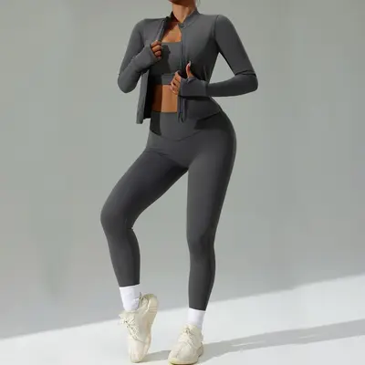 Kadın yoga takımı, hırka, hızlı kuruyan üçlü set