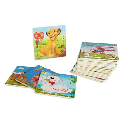 9-piece puzzle board with cartoon animals and traffic