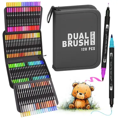 168-Color Dual-Head DIY Hand-Drawn Painting Doodle Pen Multi-Size Set with CD Bag Portable Canvas Bag Easy-to-Clean Watercolor Markers - 10