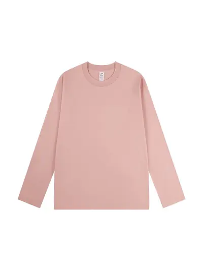 Women's 230g simple inner-lined shirt autumn long sleeve pure cotton right shoulder men's t-shirt round neck solid color double outfit wholesale