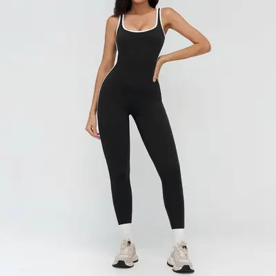 Çıplak his yoga tulumu, kontrast kenar detaylı, kadın spor tulumu 9528 - 7