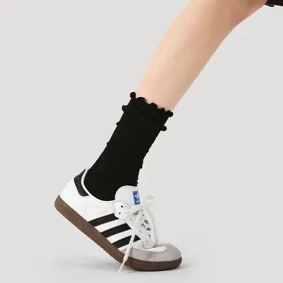 Women's Mid-Calf Lace Socks, Solid Dopamine Colour, Spring and Autumn
