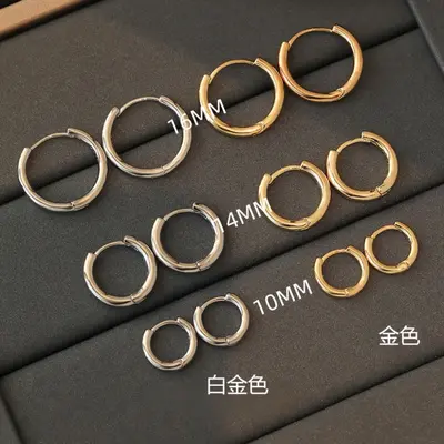 S999 sterling silver earring studs simple hoop design no-remove - 8
