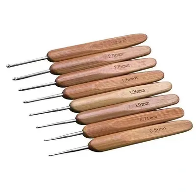 Häkelnadel-Set mit Bambusgriff, karbonisiert, runde Spitze, komplettes Set