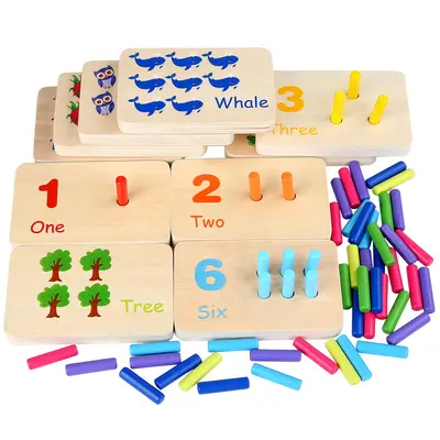 Holz-Lernstäbe für Kleinkinder, Montessori Sensorik-Mathematik, Farberkennung, Steckspielzeug, pädagogisches Spielzeug - 6