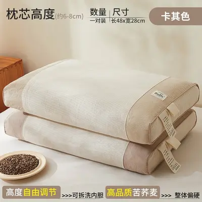 Cotton buckwheat hull pillow with cervical spine support - 8