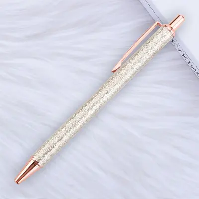 Gold Glitter Click Ballpoint Pen with Printable Logo, Advertising Pen - 10