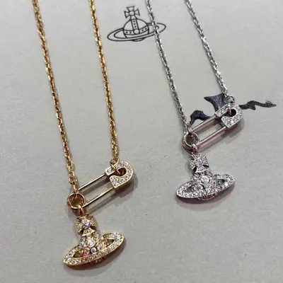Saturn Pin Necklace, Women's, Luxury Clavicle Chain - 1