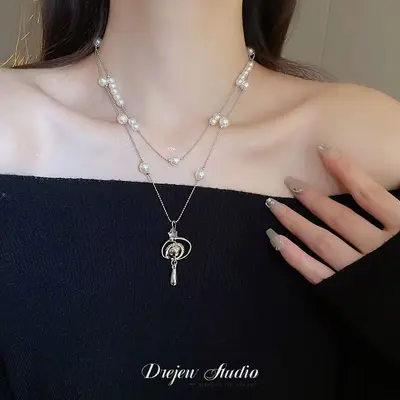 Perlenkette mit abnehmbarer Kette, stapelbar, hochwertiges Design