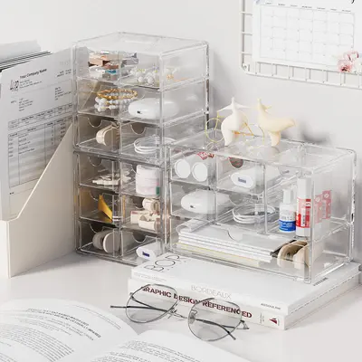 Desktop six-compartment clear storage box stackable - 3