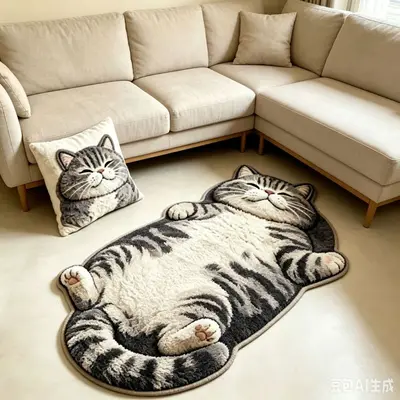 Realistic Cat Imitation Cashmere Bath Mat, Thick Absorbent Bedroom Rug
