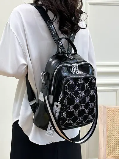 Women's Rhinestone Backpack, Large Capacity Travel Backpack - 4